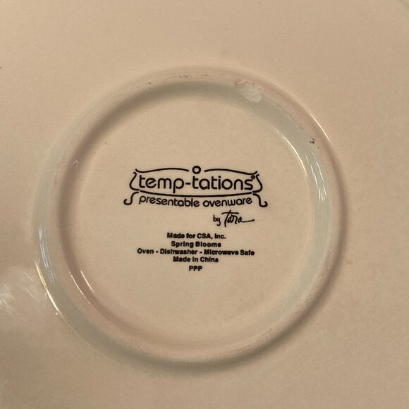 TEMPTATIONS-SPRING BLOOMS 10" FLUTED PIE/BAKING DISH & 7.5" GLASS TRIVET-VGUC - Picture 8 of 14